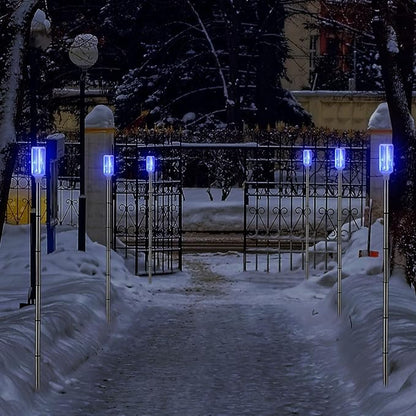 4 Packs Solar Powered Reflective Driveway Markers Lights 51'' Landscape Driveway Reflectors on Poles for Parking Winter Snow Road Outdoor Yard Night Sidewalk, Blue(Blue)