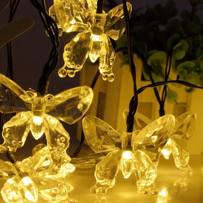 Solar String Lights, Waterproof 16ft 20LED Butterfly Christmas Fairy Lights Decorative Lighting for Home Party Wedding Patio Garden Porch Balcony (Warm White)