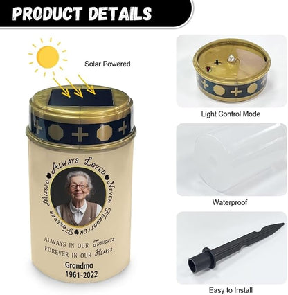 Personized Solar Lights Outdoor Waterproof Cemetery Solar Light for Grandma Bright Light for Garden, Lawn,Patio,Yard Paths Decoration