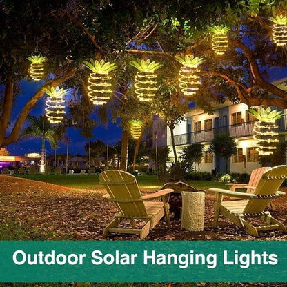 4Pack Solar Pineapple Lights Outdoor,60LED , Waterproof Hanging Pineapple Lanterns, Outdoor Pineapple Waterproof Lights Pathway Yard Lawn Walkway Decoration, Warm White (Upgraded)