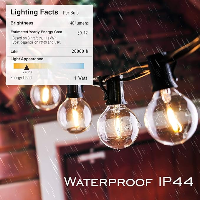 DAMAING Outdoor String Lights LED 50Feet G40 Globe Patio Lights with 27 Edison Plastic LED Bulbs,2700K Warm Glow | Lumora