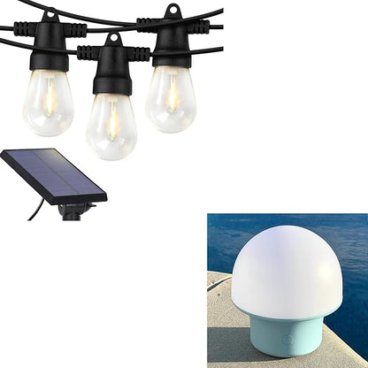 Brightech Bundle Ambience Pro Solar Powered Outdoor String Lights, 27 ft + Portobello Cordless LED Touch Table Lamp