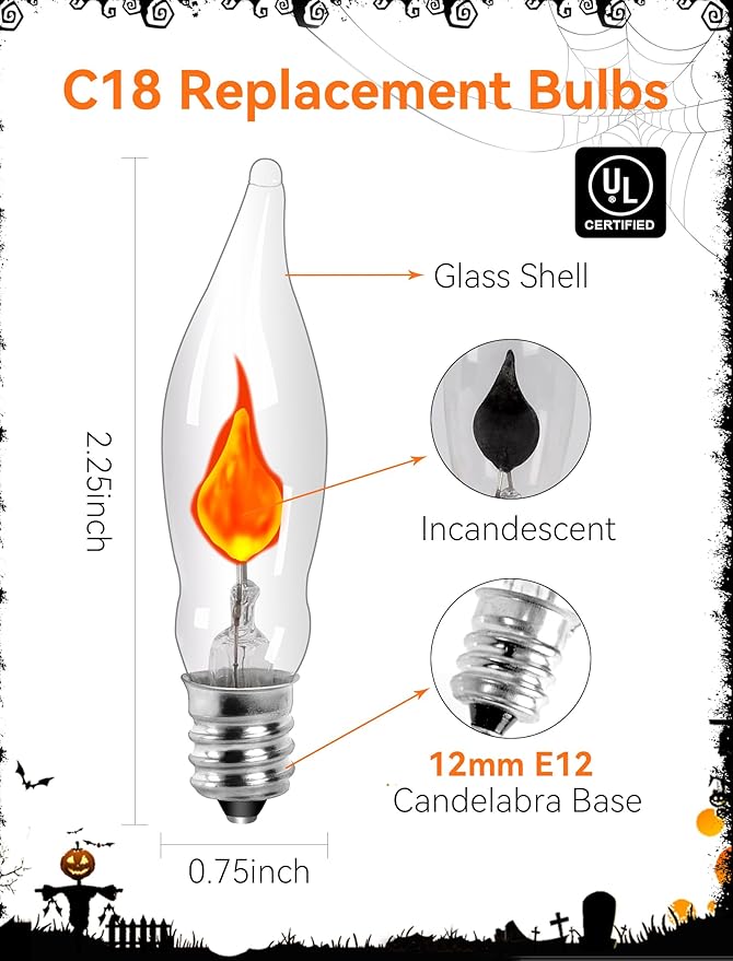 25-Pack Realistic Flame Light Bulbs, Vintage C18 E12 Bulb with Candelabra Base, Ideal Replacement for Outdoor & | Lumora