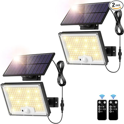 Solar Lights Outdoor Waterproof IP65, 172LED 9000K 3Modes Split Solar Motion Sensor Light Outdoor with Remote, Dusk to Dawn Solar Flood Lights outdoor for Yard,Patio,Garden,2 Pack (Warm White)