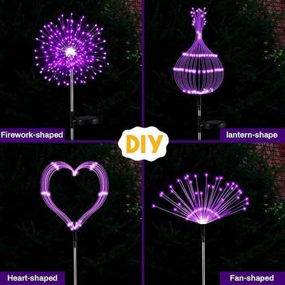 6 Pcs Mardi Gras Solar Firework Lights Solar Lights Outdoor Garden 120 LED 8 Modes Waterproof LED Sparkler Outdoor for Carnival Patio Yard Pathway Walkway (Purple,Yellow,Green)