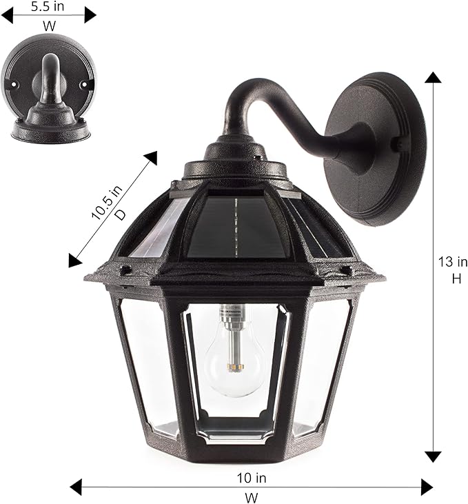 Gama Sonic Polaris Solar Wall Sconce Light, Outdoor Warm White LED Exterior Lamp, Black UV Protected Resin for Coastal Areas, for Walkways, Pathway, Columns, Sheds, Piers (177010)
