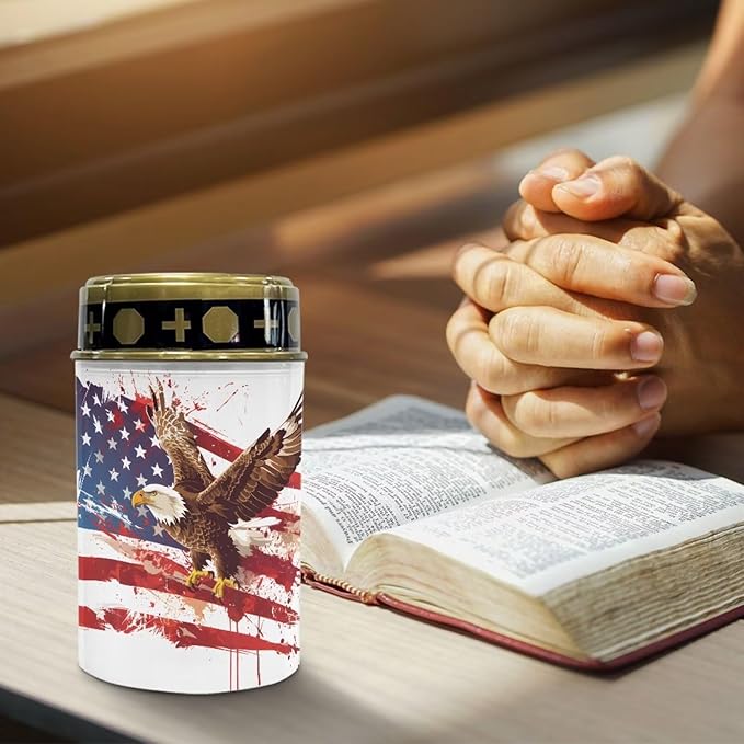 American Flag Solar Lights Outdoor for Cemetery US Flag Cemetery Solar Lights with Eagle Grave Decorations Waterproof LED Lighting