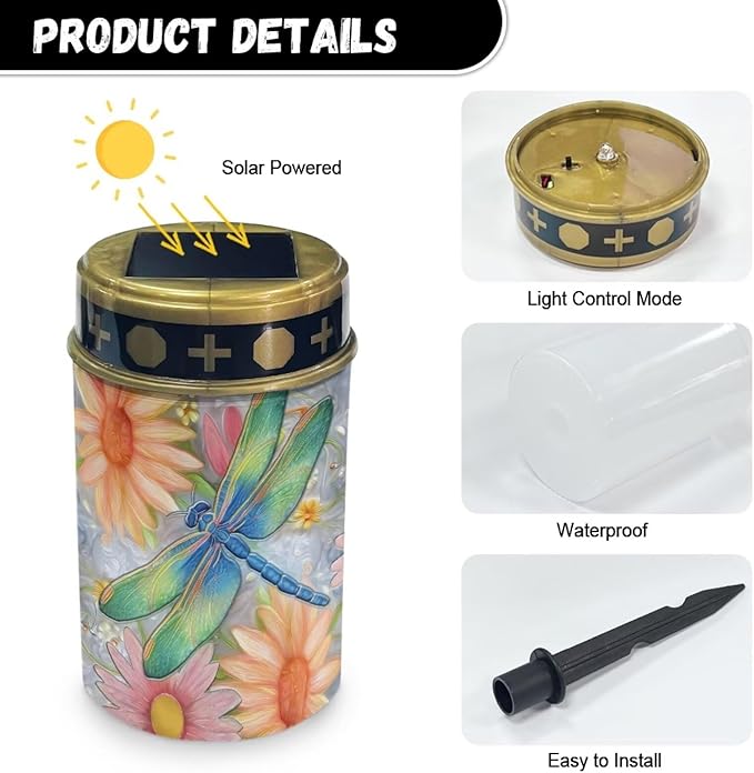 Grave Decorations for Cemetery Dragonfly Cemetery Solar Lights for Grave Waterproof Dusk to Dawn Sensor Solar Grave Lamp for Cemetery