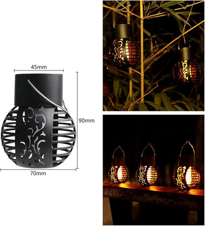 Solar Outdoor Lights Simulation Flame Chandelier Decorative Hanging LED Round Ball Lights 2 Pack Solar Garden Lights Waterproof Solar Powered Ball Lights for Camping Yard Patio Fence Tree Decoration