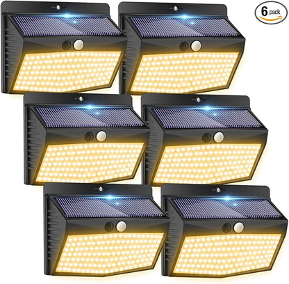 [138 LED/6 Packs] Solar Outdoor Motion Sensor Lights with 3 Lighting Modes Wall Lights Waterproof Solar Security Powered Lights for Garden Fence Yard Deck Garage, Warm White