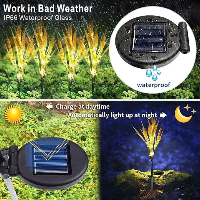 Outdoor Solar Lights Garden Lights Wheat Flowers Solar Powered Waterproof Outdoor Lights for Garden Patio Yard Pathway Decoration,2 Pack
