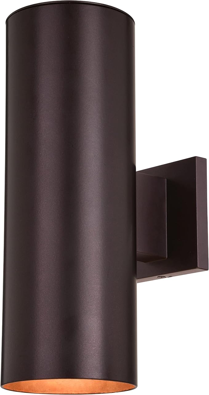 VAXCEL Chiasso Modern Outdoor Porch Light, 5" W x 14.25" H 2-Light Deep Bronze Cylinder Wall Sconce, Waterproof Up | Lumora