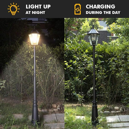LUTEC London 12513LE4-SL LED Post Solar Light Outdoor Vintage Street Lights for Lawn Patio Yard Pathway Garden