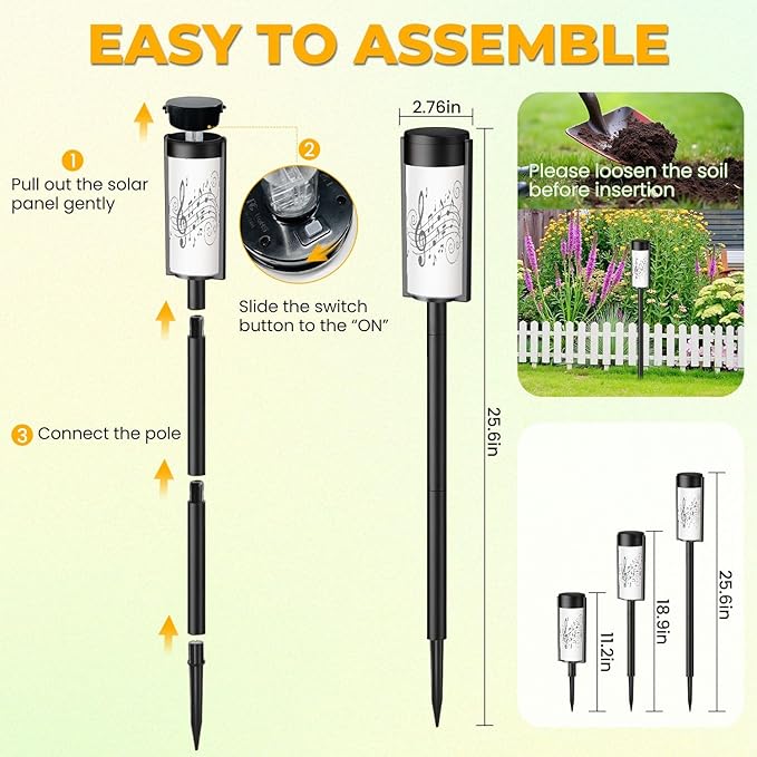 4 Pack Solar Pathway Lights Outdoor Waterproof Musical notes stave line symbols for staff music key note theme Treble Solar Garden Lights LED Landscape Lighting for Yard Walkway Lawn Garden Decor