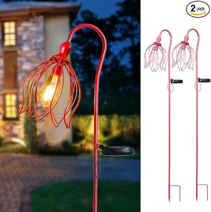 Bshine Solar Lights Outdoor Garden Decoration, Flower Metal Stake Waterproof Hanging LED Solar Lamp for Outdoor Patio, Yard Decoration Lawn Art, Walking Lights, 2PCS Pink