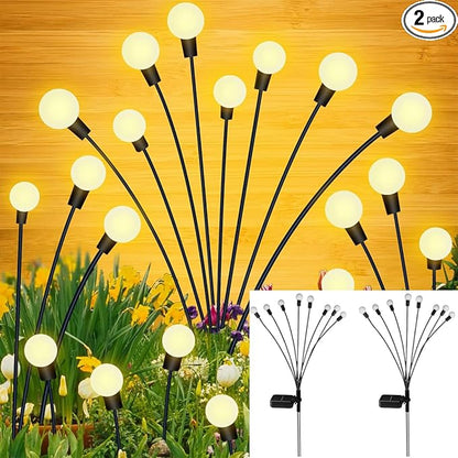 SUNYAO Solar Garden Lights, New Upgraded Solar Swaying Light, Sway by Wind, Solar Outdoor Lights, Firefly Light for Patio Decor, Big Bulb, & Heavy Bulb Base, Warm White(2 Pack)