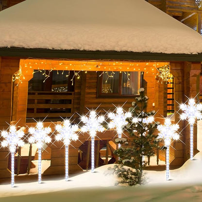 LAMPHOME Shooting 17" 568LED Snowflake Lawn Stake Light Super-Bright White 4 Stakes Total Christmas Outdoor Decoration with UL Standard Adaptor for Outdoor Pathway Lawn Holiday Party Home