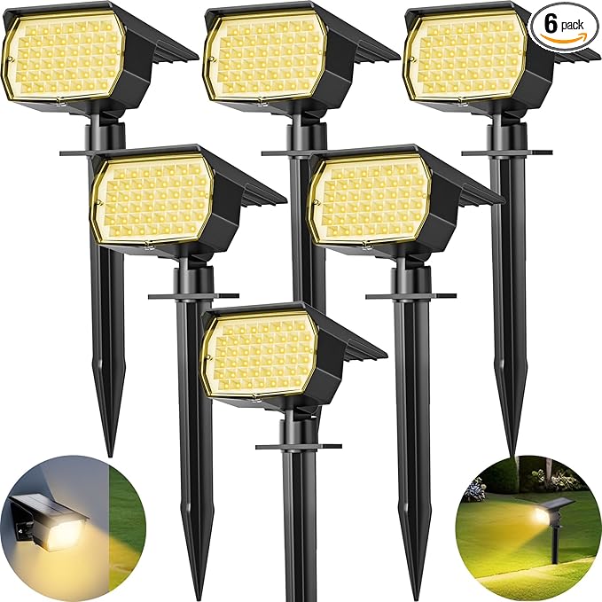 Solar Spot Lights Outdoor 6 Pack, [46 LED/3 Modes] Solar Landscape Spotlights Waterproof, 2-in-1 Auto On/Off Solar | Lumora