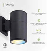 ASD 1 Light Dusk to Dawn LED Outdoor Wall Light Fixture | 9W 1000LM 3000K-5000K 120V Cylinder Up Down Lights | | Lumora