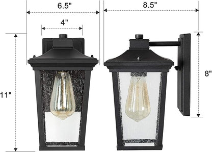 LALUZ Outdoor Porch Light Fixture Exterior Wall Sconce Lantern Mount with Seeded Glass for Patio, Balcony, Front Door, Entryway or Corridor (Black Finish), A03319s