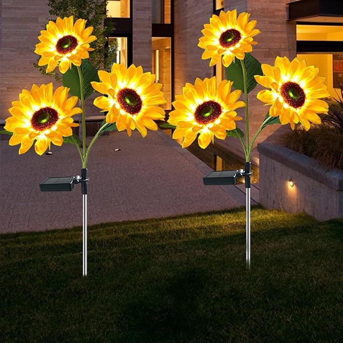 Solar Sunflower,Waterproof Pathway Lighting - Outdoor Sunflower Lights,for Backyard Patio Driveway Walkway Lawn Flowerbed Garden Trees Yard Porch
