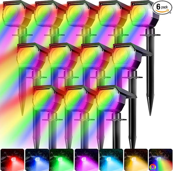 Peasur 6 Pack Solar Spot Lights Outdoor Color Changing, 7 Modes Halloween RGB Solar Powered Waterproof Spotlight | Lumora