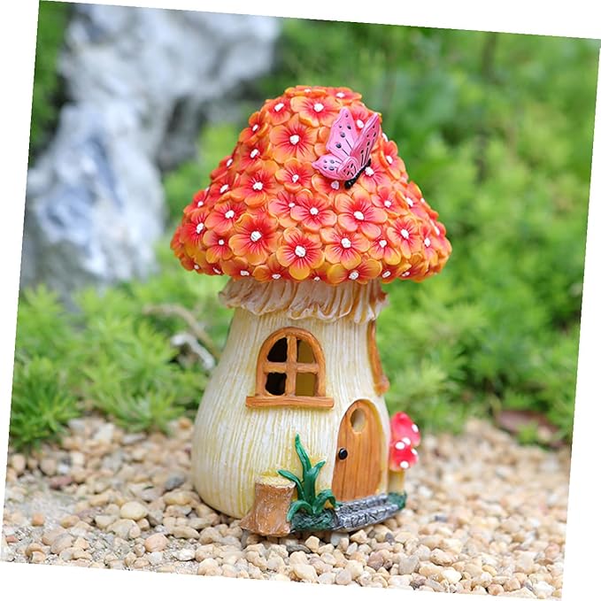 Solar Mushroom House Garden Light Outdoor Solar Figurine Lamp for Yard Decor Resin Small Mushroom Statue for Patio and Lawn Lighting