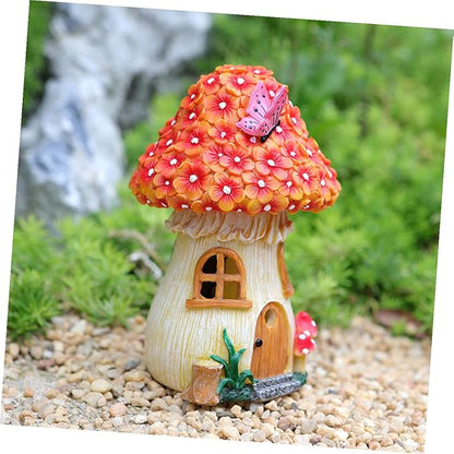 Solar Mushroom House Garden Light Outdoor Solar Figurine Lamp for Yard Decor Resin Small Mushroom Statue for Patio and Lawn Lighting