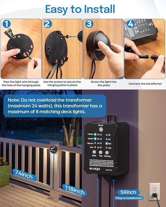 HIBOITEC Low Voltage Deck Lights Kit with Transformer Photocell Sensor and Timer IP67 Waterproof Fence Lights UL | Lumora