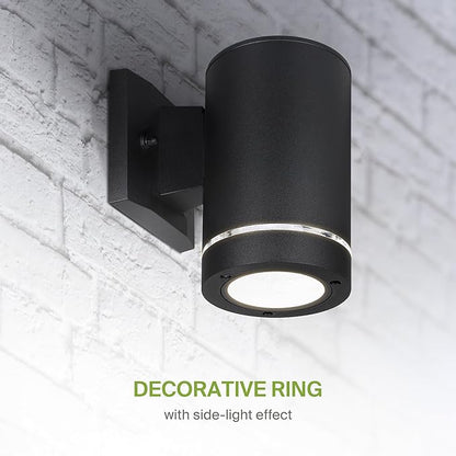 ASD 1 Light Outdoor Wall Light Fixture | 60W E26 Bulb Socket 120V ETL Cylinder Up Down Lights | LED/CFL/Incandescent Bulb Exterior Wall Sconce | Front Door, Porch Patio Lighting | Ringed Black, 2 Pack
