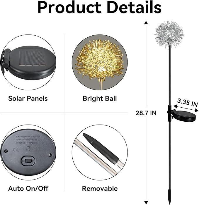 Solar Garden Lights Outdoor-2 Pack Decorative Light, Waterproof Solar Outdoor Lights Auto ON/Off Solar Lights for Garden Gifts for Pathway Party Christmas, Warmwhite
