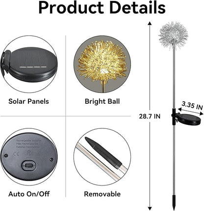 Solar Garden Lights Outdoor-2 Pack Decorative Light, Waterproof Solar Outdoor Lights Auto ON/Off Solar Lights for Garden Gifts for Pathway Party Christmas, Warmwhite