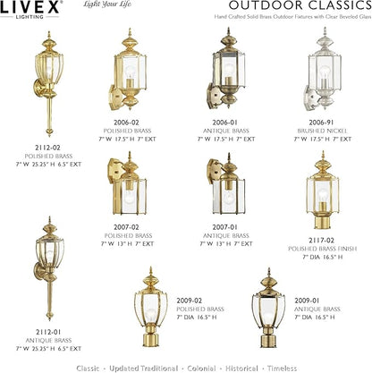 Livex Lighting 2007-01 Outdoor Wall Lantern with Clear Beveled Glass Shades, Antique Brass