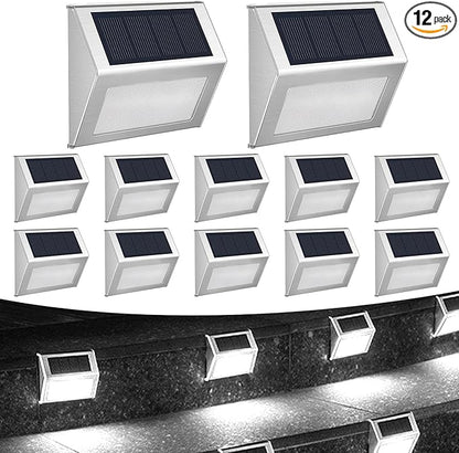 12 Pack Solar Step Lights for Outside Solar Stair Lights Waterproof IP 65 Led Outdoor Deck Lights,Cool White Lights