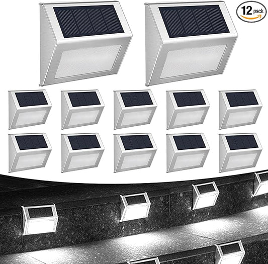 12 Pack Solar Step Lights for Outside Solar Stair Lights Waterproof IP 65 Led Outdoor Deck Lights,Cool White Lights