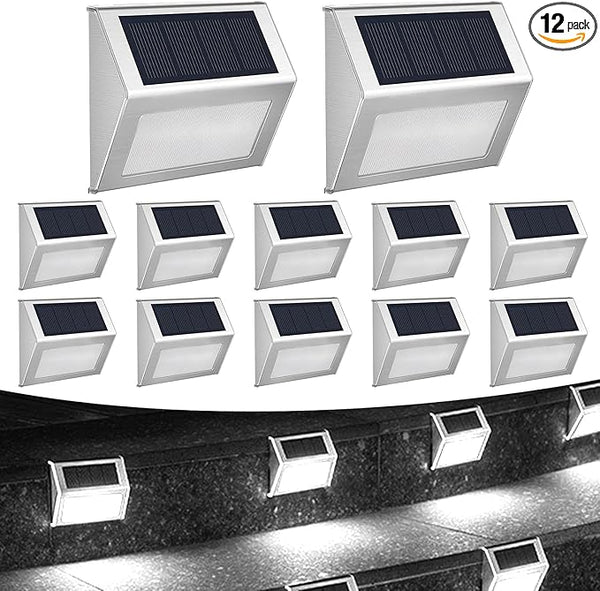 12 Pack Solar Step Lights for Outside Solar Stair Lights Waterproof IP 65 Led Outdoor Deck Lights,Cool White Lights | Lumora