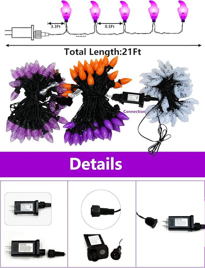 SUNSGNE 21ft Halloween String Lights, 50 LED Purple Ghost String Lights with 8 Modes, Extendable, Waterproof - Spooky Decor for Outdoor Garden Patio Yard House Indoor Bedroom Halloween Party