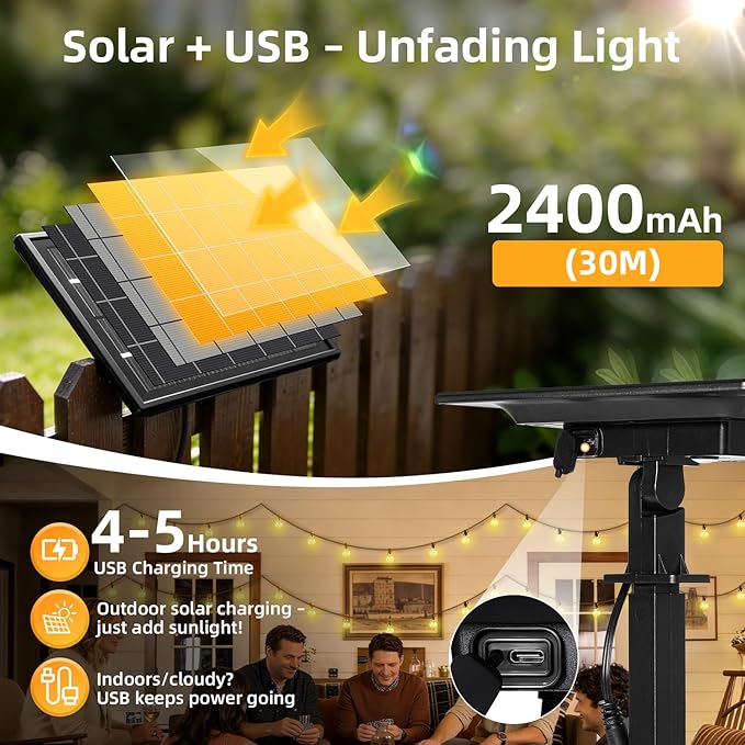 100FT Solar Lights Outdoor Waterproof: G40 30M Shatterproof Bulbs Patio Lights - Solar Powered Remote Control 3 | Lumora