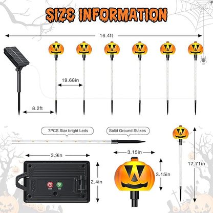 2025 Upgraded 6 Pack Halloween Solar Pumpkin Lights Outdoor Decorations, 8 Modes Waterproof Halloween Pathway Stake Lights with 42 Colorful LEDs, Pumpkin Decor for Garden, Yard, Party, Multicolor