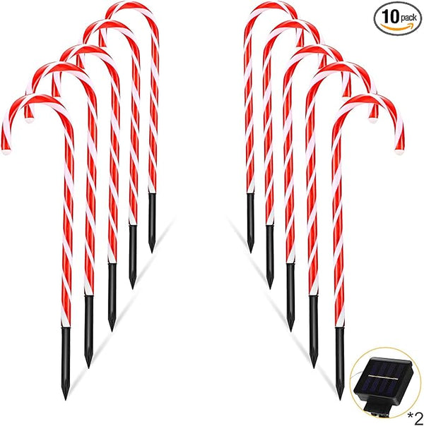 10 Pieces 10 Inch Christmas Garden Outdoor Solar Lights, Small Candy Cane Pathway Markers Lights Waterproof Outdoor | Lumora