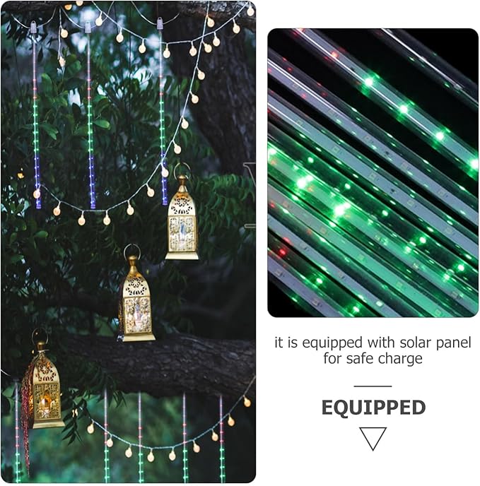 Gadpiparty 1Set Solar Powered Falling Lights LED Tube String Lights for Garden Patio and Holiday Decor Tubes with Remote Control and Solar Panel