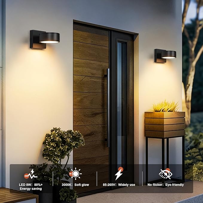 Fire Wolf Aluminum LED Outdoor Wall Light, Modern Black 3000K Outdoor Wall Sconce, Waterproof Front Door Down Light Wall Mount, Exterior Lighting Fixtures for Entrance, Hallway, Garden, Porch, Patio