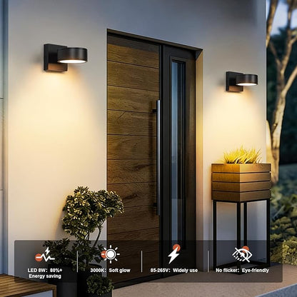 Fire Wolf Aluminum LED Outdoor Wall Light, Modern Black 3000K Outdoor Wall Sconce, Waterproof Front Door Down Light Wall Mount, Exterior Lighting Fixtures for Entrance, Hallway, Garden, Porch, Patio
