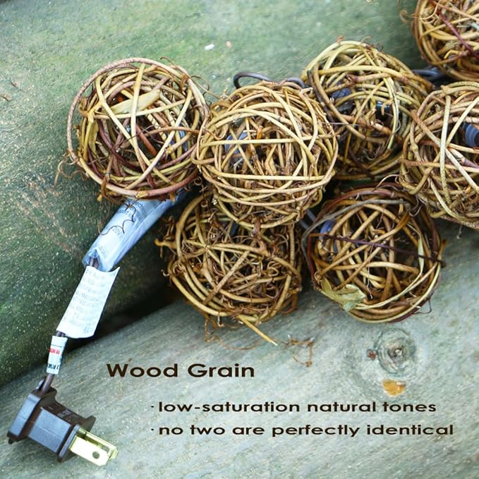 Rattan Ball String Lights Plug in Fairy Lights for Thanksgiving Decorations Indoor Outdoor Patio Garden Balcony | Lumora