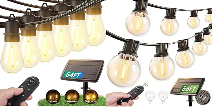 addlon Solar G40 String Lights 56FT with 8Packs Solar Lights Fence Lights Outdoor