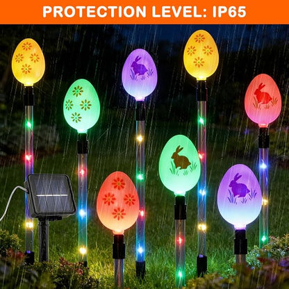 8 Packs Multicolored Solar Easter Egg Stake Lights for Easter Decorations, Outdoor Waterproof Solar Easterday Yard Stake Lighted Egg Lights for Garden Patio Yard Pathway Lawn Decor
