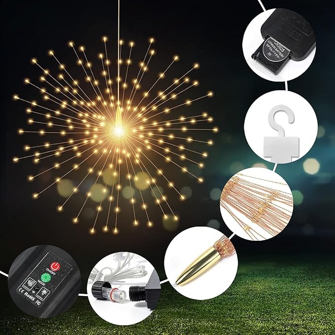 1 Pack Starburst Sphere Lights with Remote Control,200 LED Firework Light, 8 Modes - Outdoor Security Flood Light | Lumora
