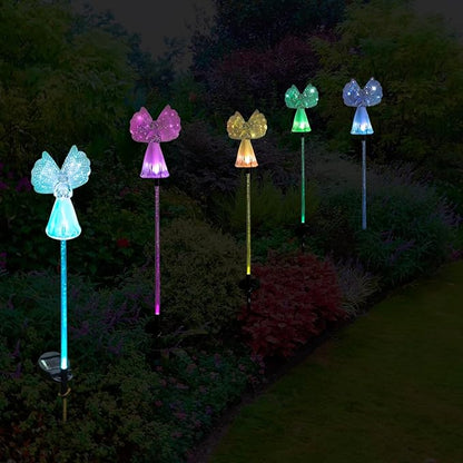 Outdoor Solar Garden Lights,4 Pack Solar Angel Decorative Lights, IP67 Waterproof Color Changing LED Solar Outdoor Lights,Solar Stake Lights for Cemetery Grave Garden Patio Yard Lawn Decoration