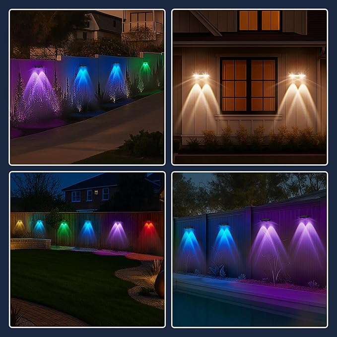 Solar Fence Lights Outdoor 12 Pack – IP65 Waterproof Wireless Solar Deck Lights with 9 Color Modes, 80 Lumen Bright | Lumora