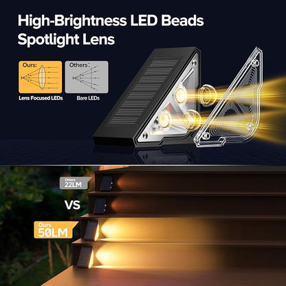 Solar Step Lights for Outside, 6 Pack Bright LED Spot Lens Triangle Solar Stair Light Outdoor Waterproof, Outdoor Deck Lights for Yard Porch Patio Driveway Railing, Warm White